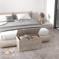 HOMCOM 100L Home Storage Box, with Safety Hinges - White Wood-Effect(m-10)