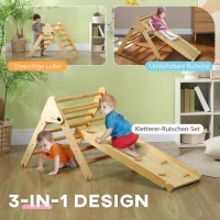 AIYAPLAY Houten Kinderklimset met Driehoekige Ladder en Dubbelzijdige Glijbaan, voor Kinderen van 18-48 Maanden(m-4)