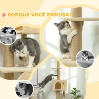PawHut Arranhador para Gatos do Chão ao Teto de 225-265 cm  com Altura Ajustável Múltiplas Plataformas Escada Bola Suspensa Bege(m-8)