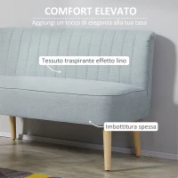 HOMCOM Divano 2 Posti Moderno in Tessuto Senza Braccioli con Gambe in Legno, 117x56.5x77 cm, Celeste(m-4)