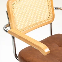 HOMCOM Cadeira de Escritório Giratória com Altura Ajustável Função Basculante e Encosto de Vime Sintético 60x55,5x82-90 cm Marrom(m-8)
