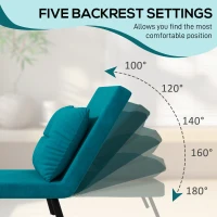 HOMCOM Canapea Extensibilă cu Spătar Reglabil pe 5 Nivele, Canapea Pat Individuală Pliabilă cu Perne, 63x73x81 cm, Albastru(m-5)