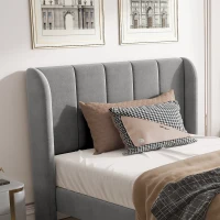 3FT Upholstered Bed with Soft Backrest and Vertical Stripe Design, Metal Underbed Bracket, 202L x 103W x 103H cm, Gray(m-7)