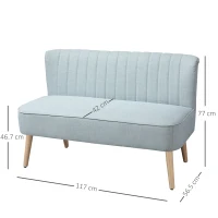 HOMCOM Divano 2 Posti Moderno in Tessuto Senza Braccioli con Gambe in Legno, 117x56.5x77 cm, Celeste(m-3)
