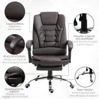 HOMCOM Cadeira de Escritório Reclinável Cadeira Executiva Giratória com Altura Ajustável Estofada em PU 64,5x69x109-117 cm Marrom(m-7)