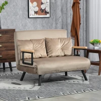 HOMCOM Canapea Pat de 2 Locuri cu Spătar Reglabil pe 5 Nivele și 2 Perne din Material Țesut Căptușit, 102x73x81 cm, Maro(m-2)