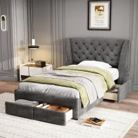 3FT Single Upholstered Storage Bed with 4 Drawers, Soft Backrest, Metal Frame, 204L x 101W x 106H cm, Gray(m-1)