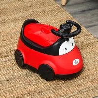 HOMCOM Vasino per Bambini da 6 Mesi a 3 Anni a Forma di Macchina con Volante e Vaschetta Rimovibile, Rosso(m-2)