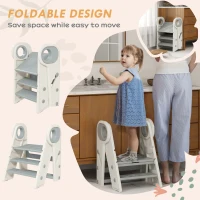 AIYAPLAY Foldable & Adjustable Toddler Tower with Handle, Non-Slip, Grey(m-4)
