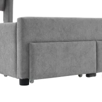 3FT Single Upholstered Storage Bed with 4 Drawers, Soft Backrest, Metal Frame, 204L x 101W x 106H cm, Gray(m-11)