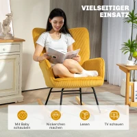 HOMCOM Vintage Schommelstoel, Gebogen Schommelbladen, Dikke Bekleding, Beukenhout & Staal, Geel(m-6)