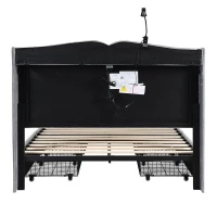 Upholstered Double Bed with Storage Drawers, Adjustable Lamp, USB Ports, Velvet Bedstead with Wooden Frame, 206.5L x 142W x 109H cm, Gray(m-12)