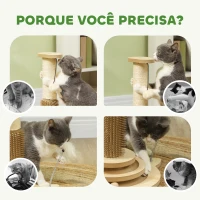 PawHut Arranhador para Gatos 49 cm Mini Arranhador para Gatos com Poste de Sisal com Pena e Bola de Brincar 32x32x49 cm Carvalho(m-6)