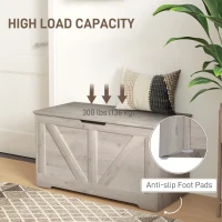 HOMCOM 100L Home Storage Box, with Safety Hinges - White Wood-Effect(m-6)