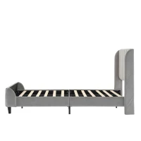 3FT Upholstered Bed with Soft Backrest and Vertical Stripe Design, Metal Underbed Bracket, 202L x 103W x 103H cm, Gray(m-13)
