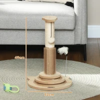 PawHut Arranhador para Gatos 49 cm Mini Arranhador para Gatos com Poste de Sisal com Pena e Bola de Brincar 32x32x49 cm Carvalho(m-3)
