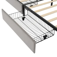 Velvet Upholstered Double Bed with Storage, Soft Backrest, 4 Drawers, LED Light Strips, 198L x 140W x 98H cm, Gray(m-10)