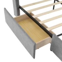 Upholstered Storage Bed with 4 Drawers, Soft Backrest, Metal Frame, 204L x 156W x 106H cm, Grey(m-9)