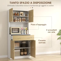 HOMCOM Credenza Cucina con Armadietti a 2 Ante e Cassetto, 80x40x180cm, Colore Legno(m-4)