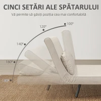 HOMCOM Canapea Pat de 2 Locuri cu Spătar Reglabil pe 5 Nivele și 2 Perne din Material Capitonat, 102x73x81 cm, Crem Alb(m-5)