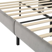 3FT Upholstered Bed with Soft Backrest and Vertical Stripe Design, Metal Underbed Bracket, 202L x 103W x 103H cm, Gray(m-10)