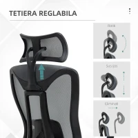 Vinsetto Scaun de Birou Reclinabil cu Tetieră, Suport Lombar și Înălțime Reglabilă, Gri(m-7)