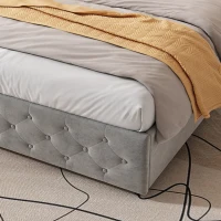 3FT Single Velvet Upholstered Storage Bed with 4 Drawers, Table Lamp and 4 USB Ports, Durable and Sturdy, 206.5L x 96.5W x 109H cm, Gray(m-8)