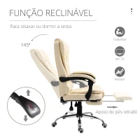 HOMCOM Cadeira de Escritório Reclinável Cadeira Executiva Giratória com Altura Ajustável Estofada em PU 64,5x69x109-117 cm Creme(m-5)