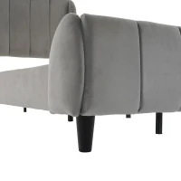 3FT Upholstered Bed with Soft Backrest and Vertical Stripe Design, Metal Underbed Bracket, 202L x 103W x 103H cm, Gray(m-11)