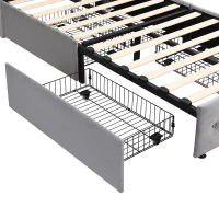 3FT Single Velvet Upholstered Storage Bed with 4 Drawers, Table Lamp and 4 USB Ports, Durable and Sturdy, 206.5L x 96.5W x 109H cm, Gray(m-10)