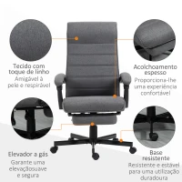 Vinsetto Cadeira de Escritório Giratória Reclinável com Altura Ajustável e Apoio para os Pés Retrátil 68x67x106-114 cm Cinza(m-7)