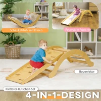 AIYAPLAY Kinder Klimset, 4-in-1 Ontwerp met Boogbrug, Schommelschommel, Kussen, Glijbaan, voor Binnenshuis, Hout(m-4)