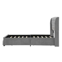 3FT Single Upholstered Storage Bed with 4 Drawers, Soft Backrest, Metal Frame, 204L x 101W x 106H cm, Gray(m-13)