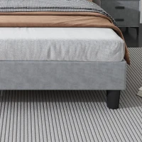 Upholstered Bed with LED Light Strip, 4 USB Ports, Lower Flap Door Storage, 204L x 96W x 107H cm, Grey(m-7)