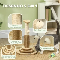 PawHut Arranhador para Gatos 49 cm Mini Arranhador para Gatos com Poste de Sisal com Pena e Bola de Brincar 32x32x49 cm Carvalho(m-4)