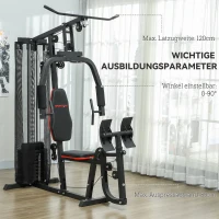 SPORTNOW Thuis Fitnessstation met 45 kg Gewichtsblokken, Lat Pulley, Borststation, Beinpresse voor Veelzijdige Training(m-7)