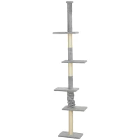 PawHut Arranhador para Gatos do Chão ao Teto 225-275 cm Torre para Gatos com Múltiplas Plataformas Sistema Anti-Tombo Cinza(m-11)