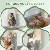 PawHut Arranhador para Gatos do Chão ao Teto 225-275 cm Torre para Gatos com Múltiplas Plataformas Sistema Anti-Tombo Cinza(m-7)