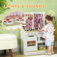 AIYAPLAY Kids Play Kitchen, Pretend Play Kitchen with Realistic Oven, Stove, Sink, Kitchen Accessories, White(m-4)