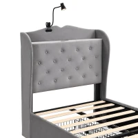 3FT Single Velvet Upholstered Storage Bed with 4 Drawers, Table Lamp and 4 USB Ports, Durable and Sturdy, 206.5L x 96.5W x 109H cm, Gray(m-11)