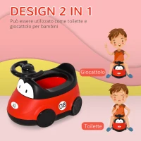 HOMCOM Vasino per Bambini da 6 Mesi a 3 Anni a Forma di Macchina con Volante e Vaschetta Rimovibile, Rosso(m-7)