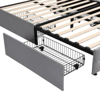 Upholstered Double Bed with Storage Drawers, Adjustable Lamp, USB Ports, Velvet Bedstead with Wooden Frame, 206.5L x 142W x 109H cm, Gray(m-9)