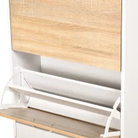HOMCOM Sapateira de 2 Portas Sapateira Estreito para 12 Pares de Sapatos com Gaveta e Bancada de Vidro  60x24x105,5cm Branco(m-8)