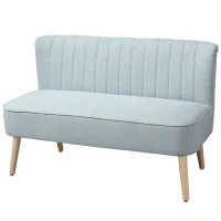 HOMCOM Divano 2 Posti Moderno in Tessuto Senza Braccioli con Gambe in Legno, 117x56.5x77 cm, Celeste(m-10)