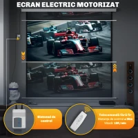 HOMCOM Ecran de Proiecție de 120 inch cu Telecomandă, Suprafață de Proiecție din Plastic și Metal, 236,5x8x236,5 cm, Alb(m-7)