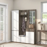 HOMCOM Mobilier 4 în 1 cu Oglindă, Cuiere și Rafturi Interioare Reglabile, Mobilier Multifuncțional, 145x29x184 cm, Negru(m-2)