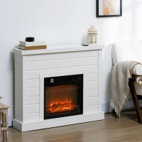HOMCOM Șemineu Electric cu Efect de Flacără 3D, Oprire Automată, Încălzire Reglabilă și  Temporizator, 96,5x22x81,7 cm, Alb(m-2)