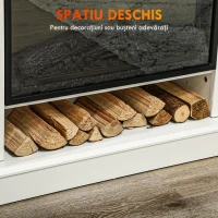 HOMCOM Șemineu Electric cu Flacără 3D, Oprire Automată, Încălzire Reglabilă și Temporizator, 96,5x22x81,7 cm, Alb(m-5)