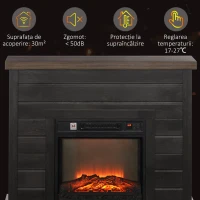 HOMCOM Șemineu Electric cu Flacără 3D, Oprire Automată, Încălzire Reglabilă și Temporizator, 96,5x22x81,7 cm, Maro(m-7)