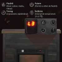 HOMCOM Șemineu Electric cu Flacără 3D, Oprire Automată, Încălzire Reglabilă și Temporizator, 96,5x22x81,7 cm, Maro(m-5)